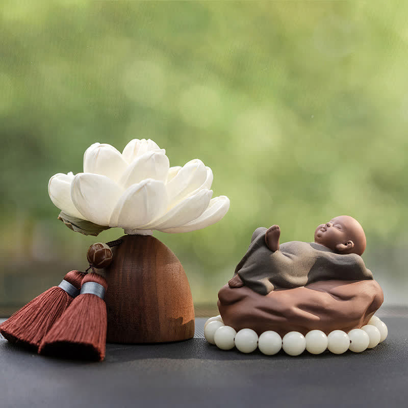 Buddha-Blume aus schwarzem Pfirsichholz, Zen-Dekor, 5,4 cm, Ruheheilung