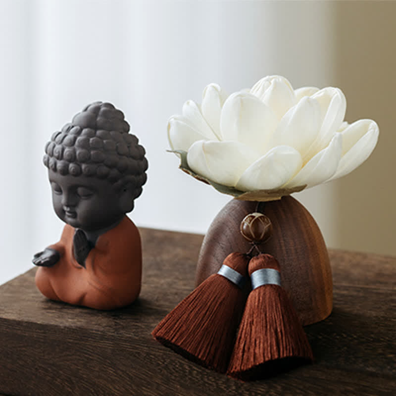 Buddha-Blume aus schwarzem Pfirsichholz, Zen-Dekor, 5,4 cm, Ruheheilung