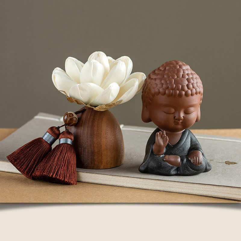 Buddha-Blume aus schwarzem Pfirsichholz, Zen-Dekor, 5,4 cm, Ruheheilung