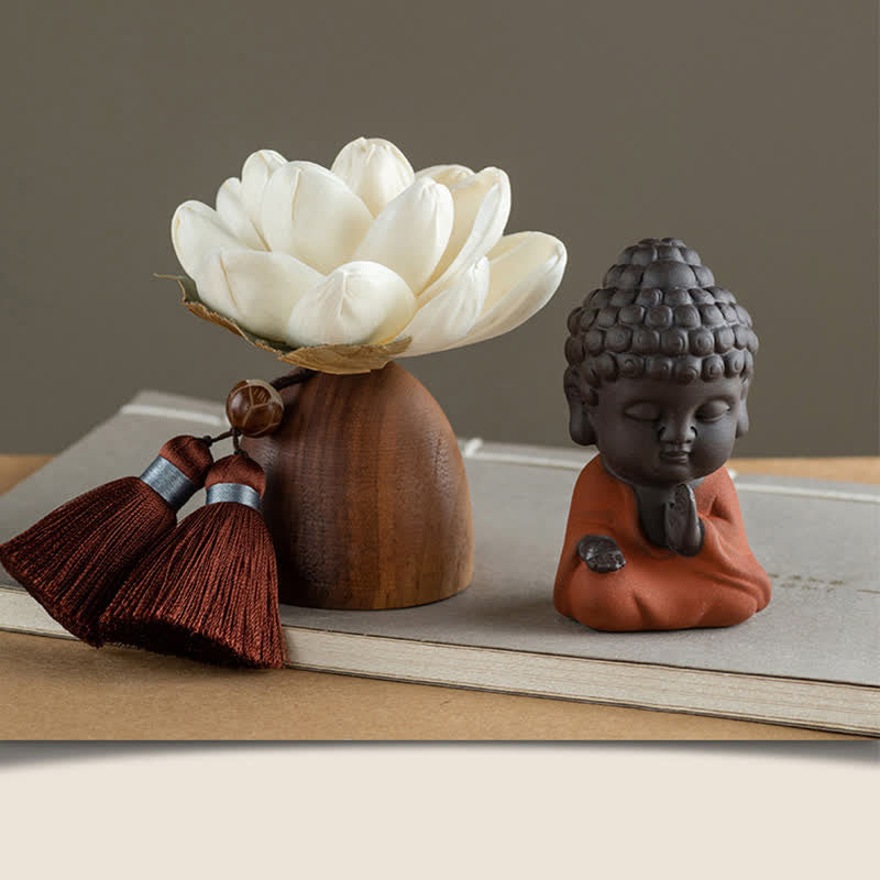Buddha-Blume aus schwarzem Pfirsichholz, Zen-Dekor, 5,4 cm, Ruheheilung