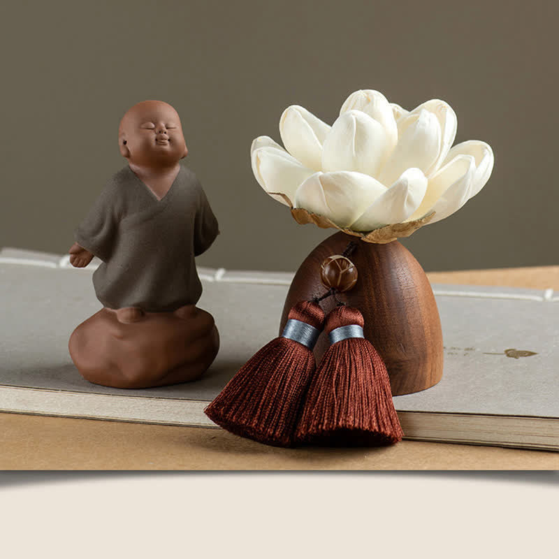 Buddha-Blume aus schwarzem Pfirsichholz, Zen-Dekor, 5,4 cm, Ruheheilung