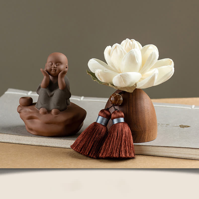 Buddha-Blume aus schwarzem Pfirsichholz, Zen-Dekor, 5,4 cm, Ruheheilung