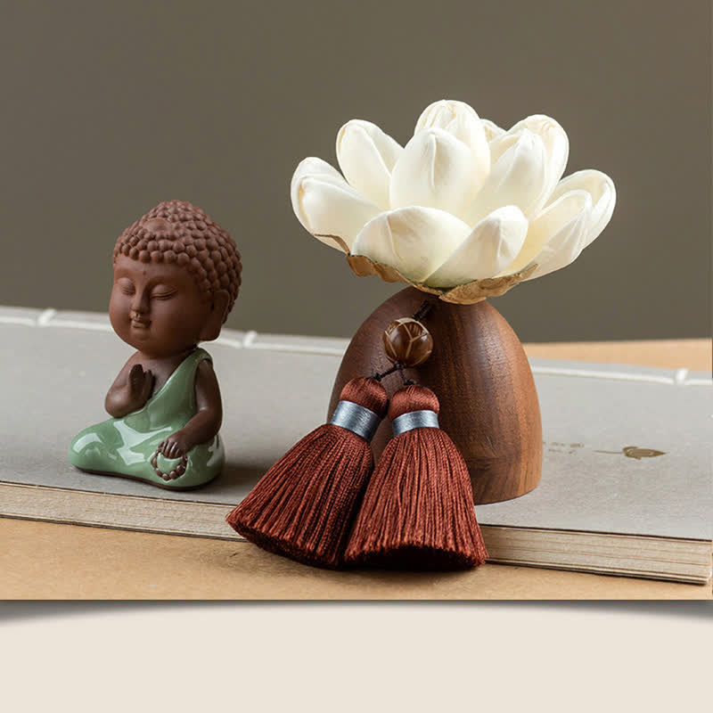 Buddha-Blume aus schwarzem Pfirsichholz, Zen-Dekor, 5,4 cm, Ruheheilung