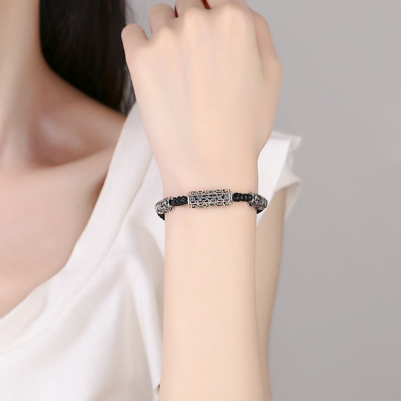 Schwarzes Pixiu-Schutzarmband mit Schnur – Om Mani Padme Hum