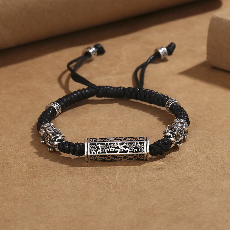 Schwarzes Pixiu-Schutzarmband mit Schnur – Om Mani Padme Hum