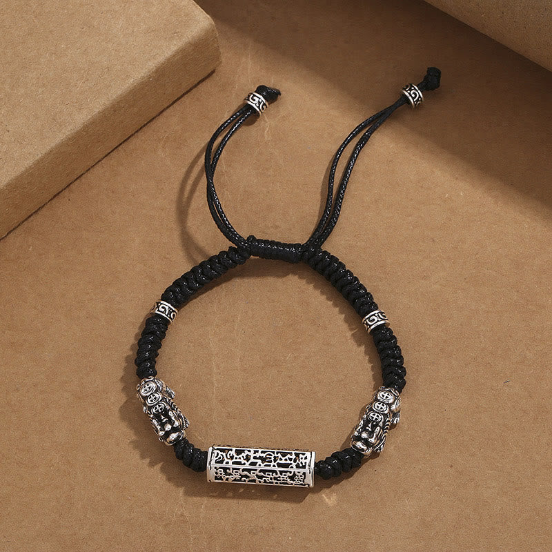 Schwarzes Pixiu-Schutzarmband mit Schnur – Om Mani Padme Hum