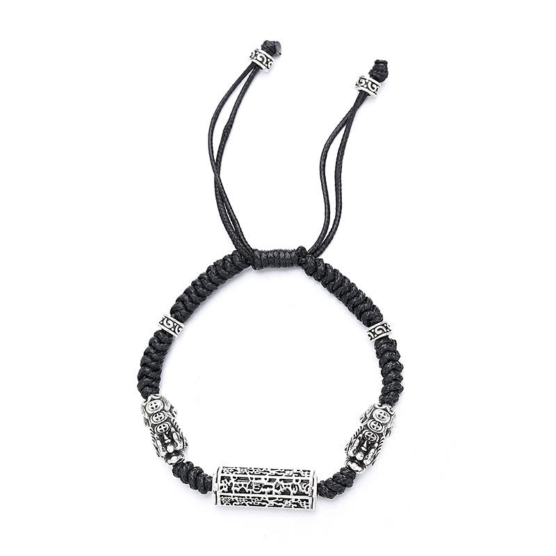 Schwarzes Pixiu-Schutzarmband mit Schnur – Om Mani Padme Hum