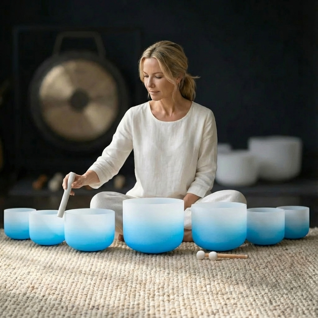 Farbverlauf-Chakra-Kristallklangschalen-Set