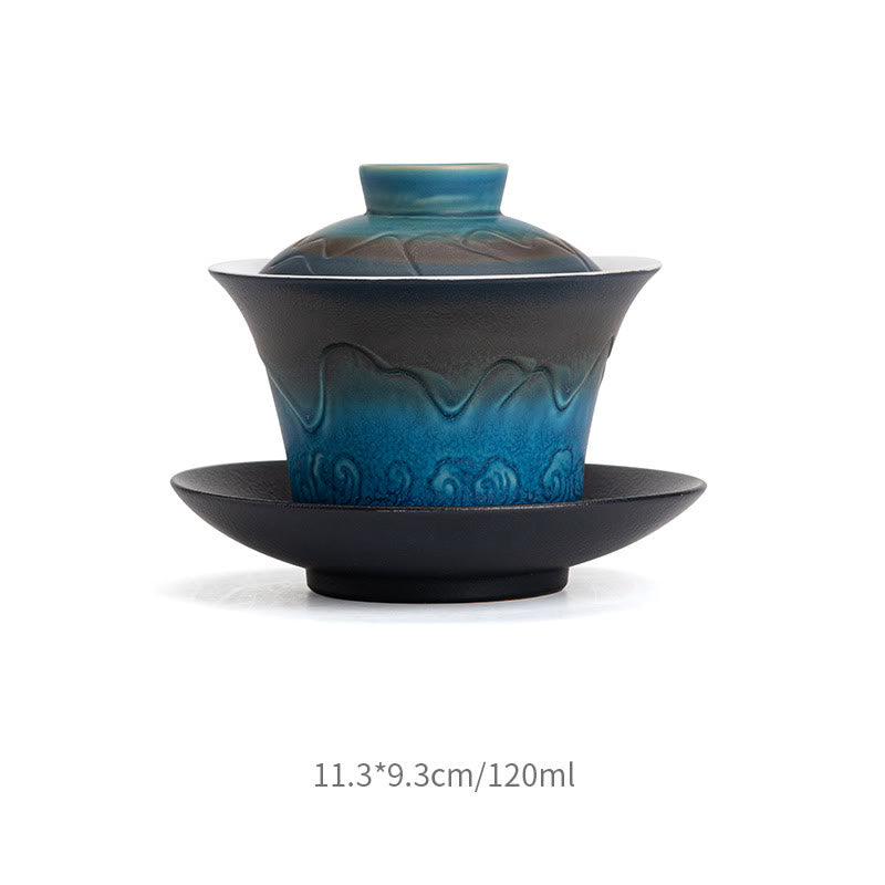 Blau-schwarze Gaiwan-Teetasse aus Keramik mit Farbverlauf | 120 ml Fassungsvermögen