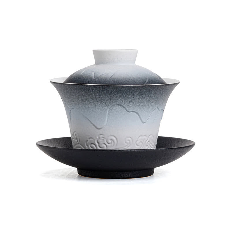 Blau-schwarze Gaiwan-Teetasse aus Keramik mit Farbverlauf | 120 ml Fassungsvermögen