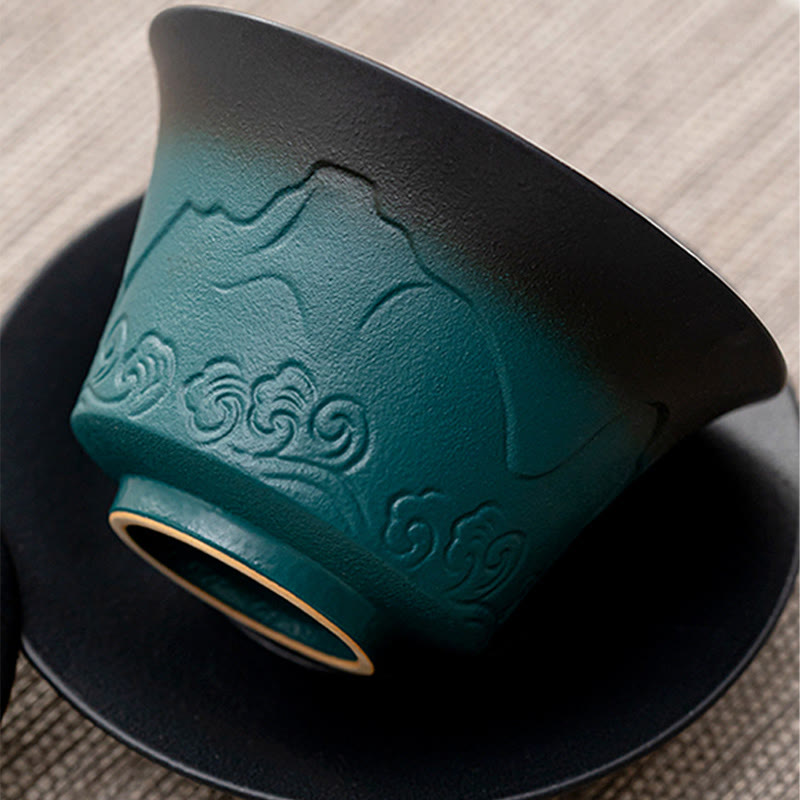 Blau-schwarze Gaiwan-Teetasse aus Keramik mit Farbverlauf | 120 ml Fassungsvermögen