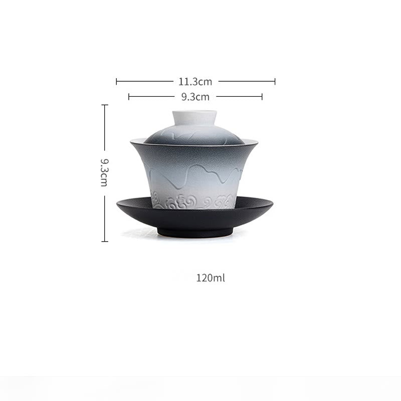 Blau-schwarze Gaiwan-Teetasse aus Keramik mit Farbverlauf | 120 ml Fassungsvermögen