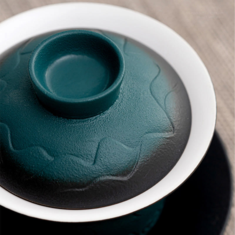 Blau-schwarze Gaiwan-Teetasse aus Keramik mit Farbverlauf | 120 ml Fassungsvermögen