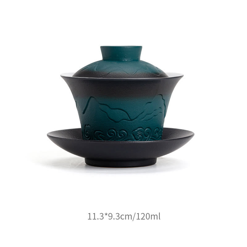 Blau-schwarze Gaiwan-Teetasse aus Keramik mit Farbverlauf | 120 ml Fassungsvermögen