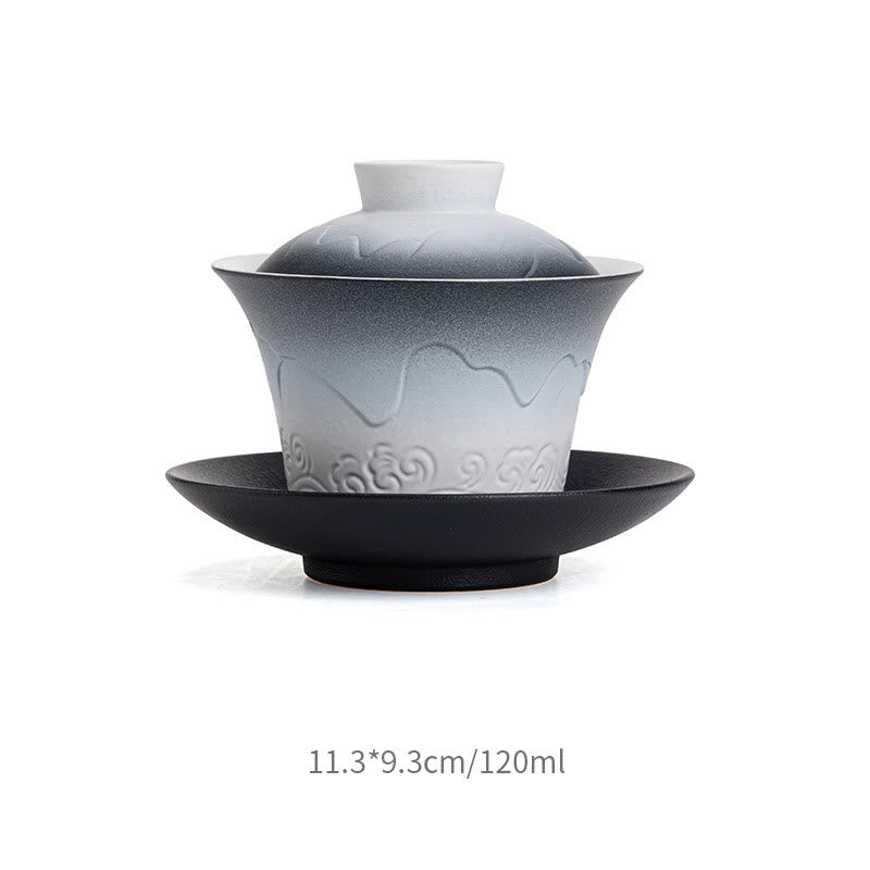 Blau-schwarze Gaiwan-Teetasse aus Keramik mit Farbverlauf | 120 ml Fassungsvermögen