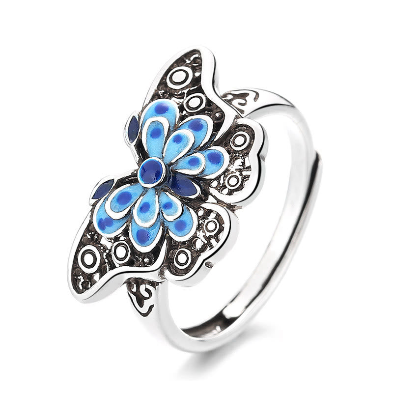 Spiritueller Kupferring mit blauem Schmetterling für Liebe und Transformation
