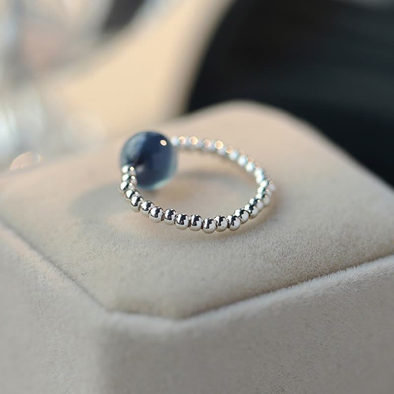 Blauer Candy-Achat 8mm Heilperlenring - Sterling Silber