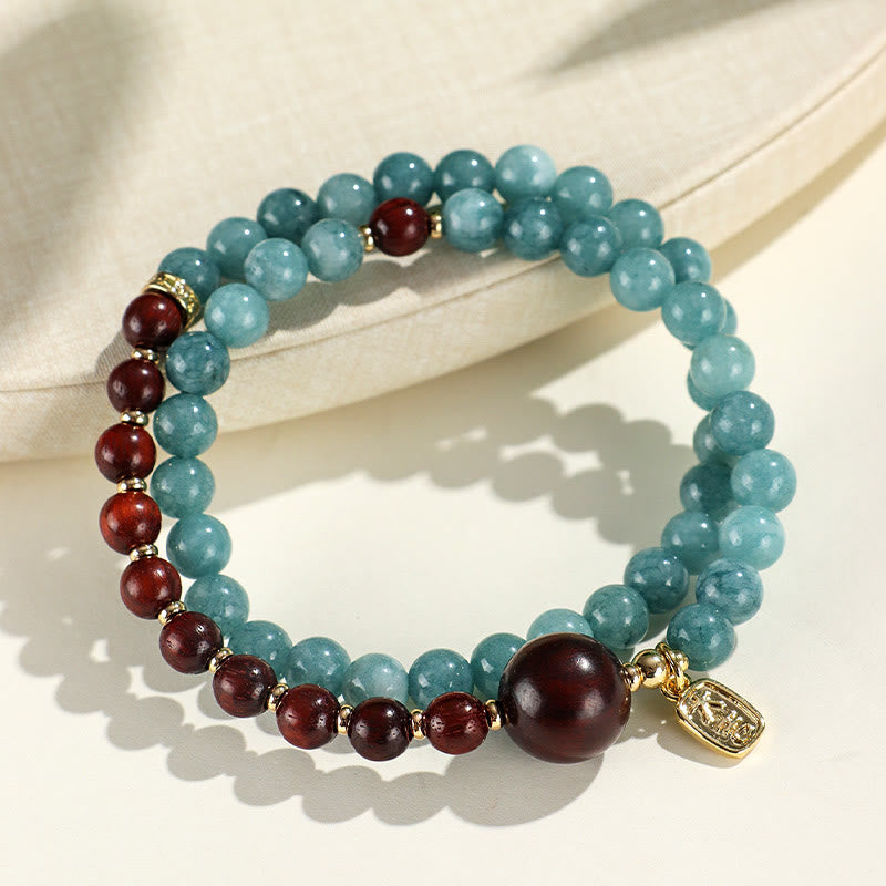Blauer Chalcedon, Sandelholz, emotionales Gleichgewicht, 6 mm Armband