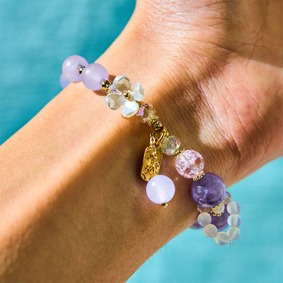 Heilarmband mit blauer Kristall-Amethyst-Chalcedon-Blume, 14–16 cm