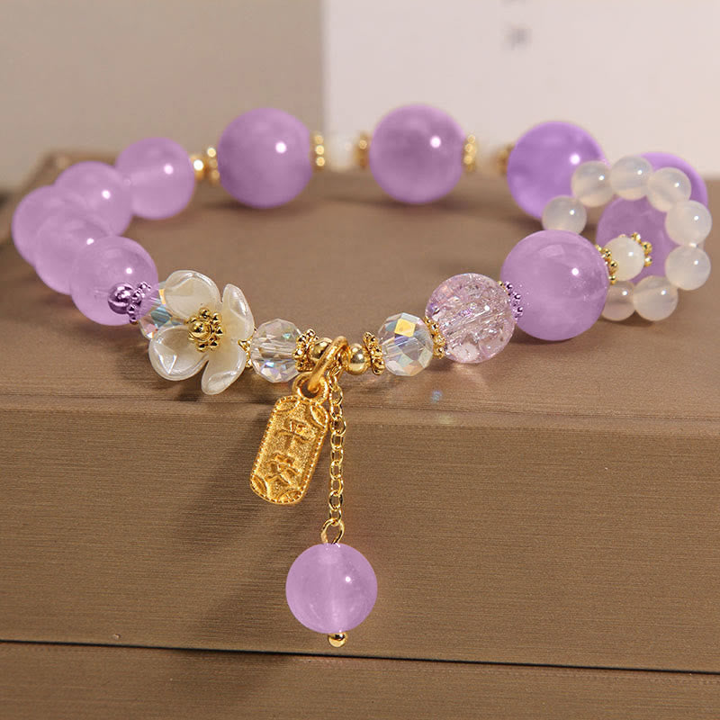 Heilarmband mit blauer Kristall-Amethyst-Chalcedon-Blume, 14–16 cm