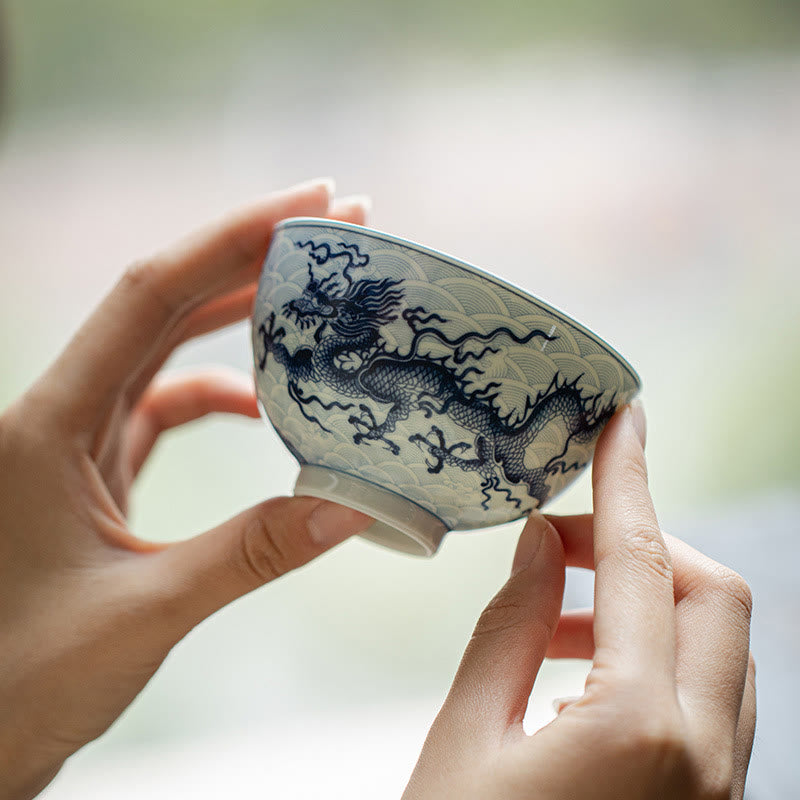 Blauer Drache Keramik-Teetasse 80 ml | Chinesische Teetasse