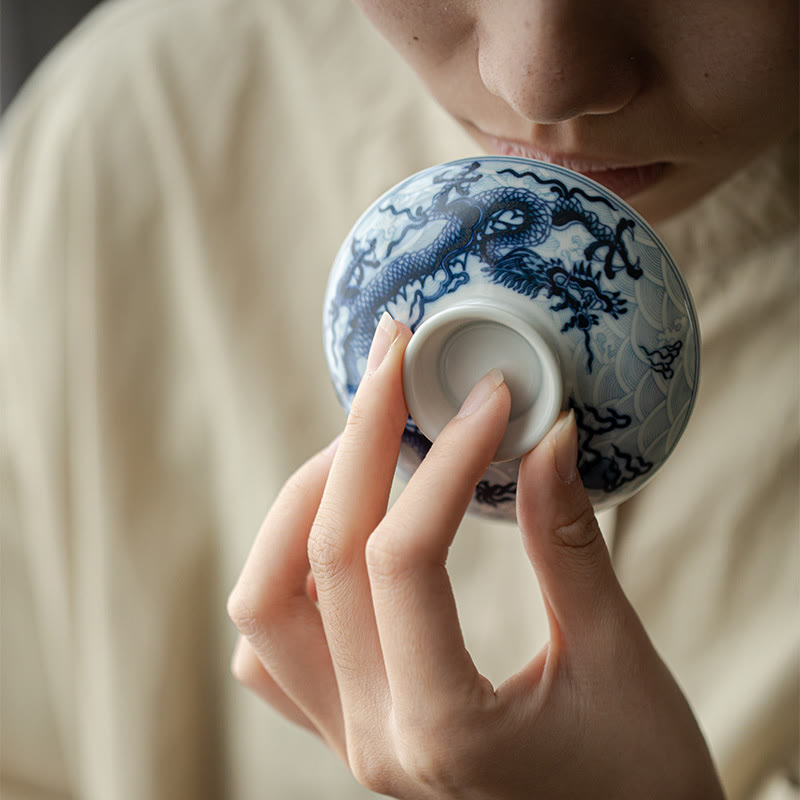 Blauer Drache Keramik-Teetasse 80 ml | Chinesische Teetasse