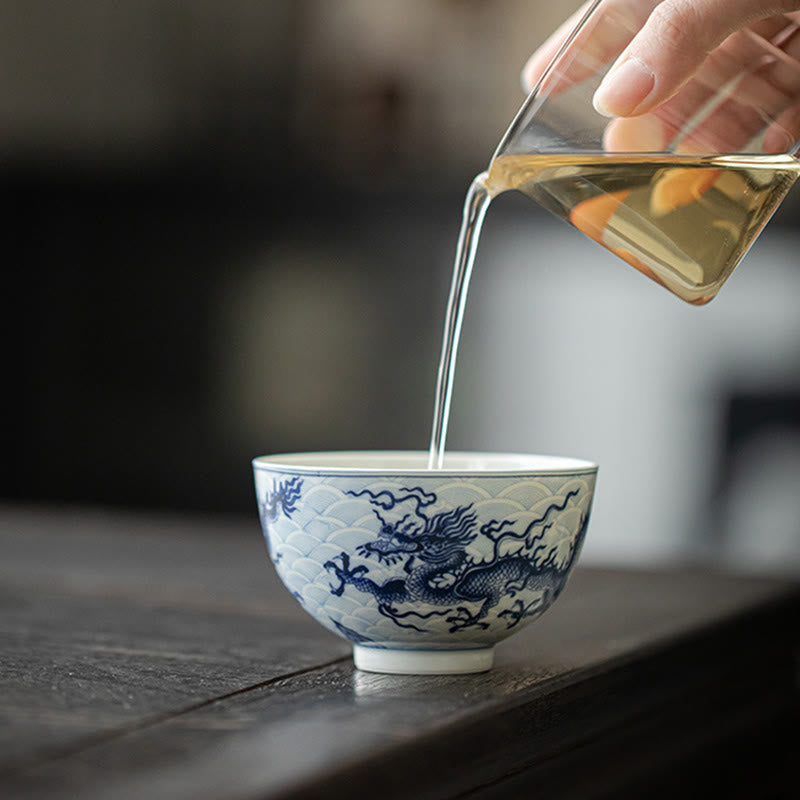 Blauer Drache Keramik-Teetasse 80 ml | Chinesische Teetasse