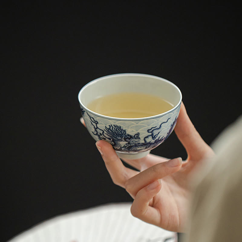 Blauer Drache Keramik-Teetasse 80 ml | Chinesische Teetasse
