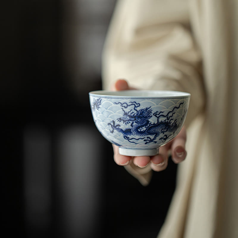 Blauer Drache Keramik-Teetasse 80 ml | Chinesische Teetasse