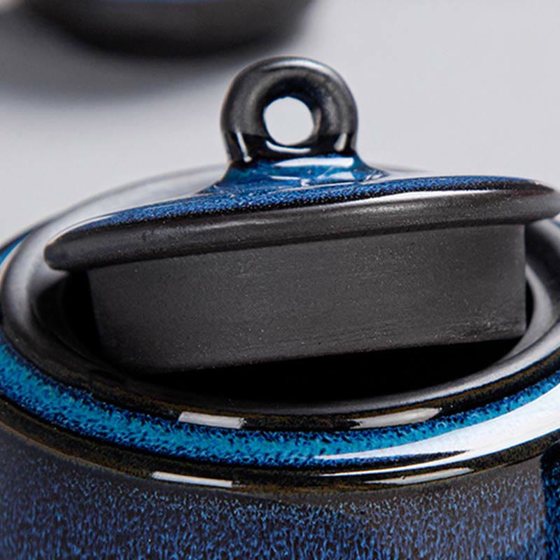 Gongfu-Teekannen-Set aus Keramik mit blauem Farbverlauf für Zen-Dekor