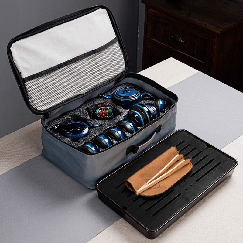 Gongfu-Teekannen-Set aus Keramik mit blauem Farbverlauf für Zen-Dekor