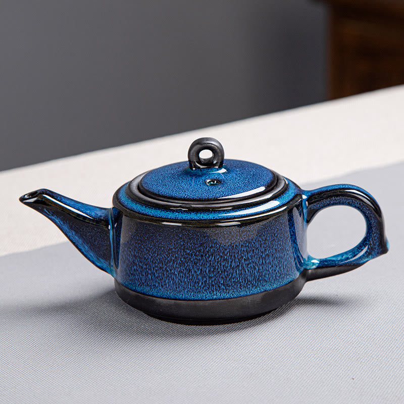Gongfu-Teekannen-Set aus Keramik mit blauem Farbverlauf für Zen-Dekor