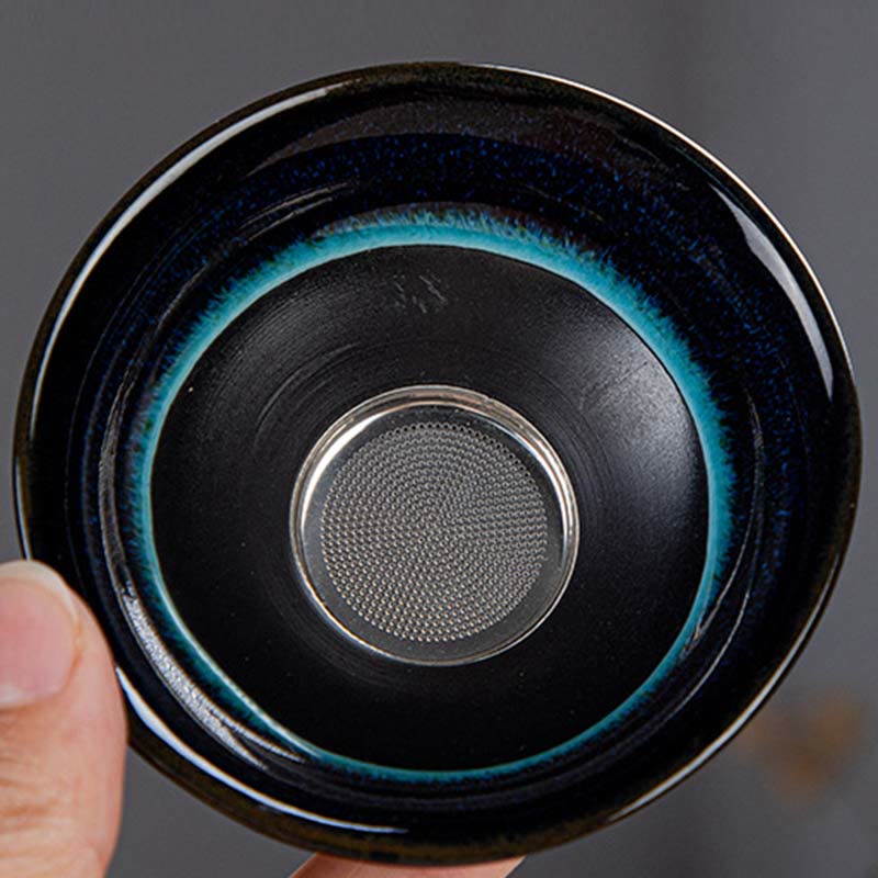 Gongfu-Teekannen-Set aus Keramik mit blauem Farbverlauf für Zen-Dekor