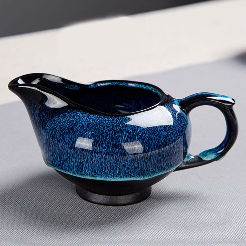 Gongfu-Teekannen-Set aus Keramik mit blauem Farbverlauf für Zen-Dekor