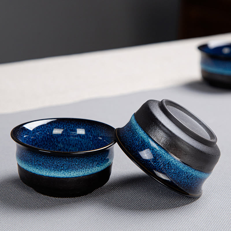 Gongfu-Teekannen-Set aus Keramik mit blauem Farbverlauf für Zen-Dekor