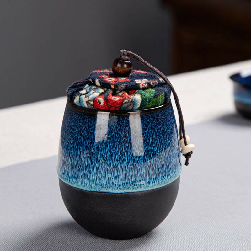 Gongfu-Teekannen-Set aus Keramik mit blauem Farbverlauf für Zen-Dekor