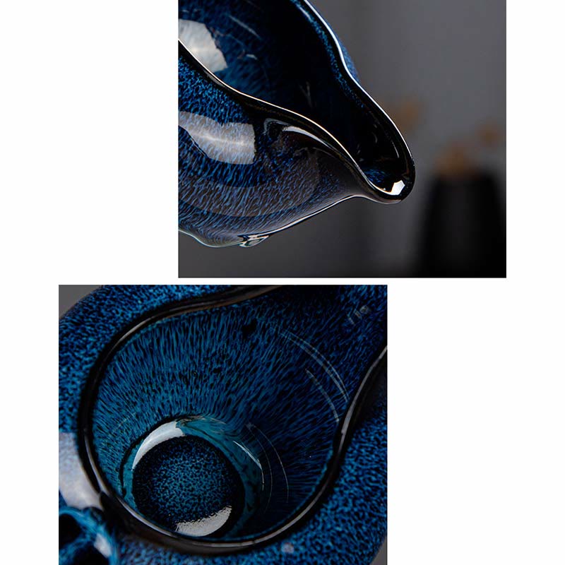 Gongfu-Teekannen-Set aus Keramik mit blauem Farbverlauf für Zen-Dekor