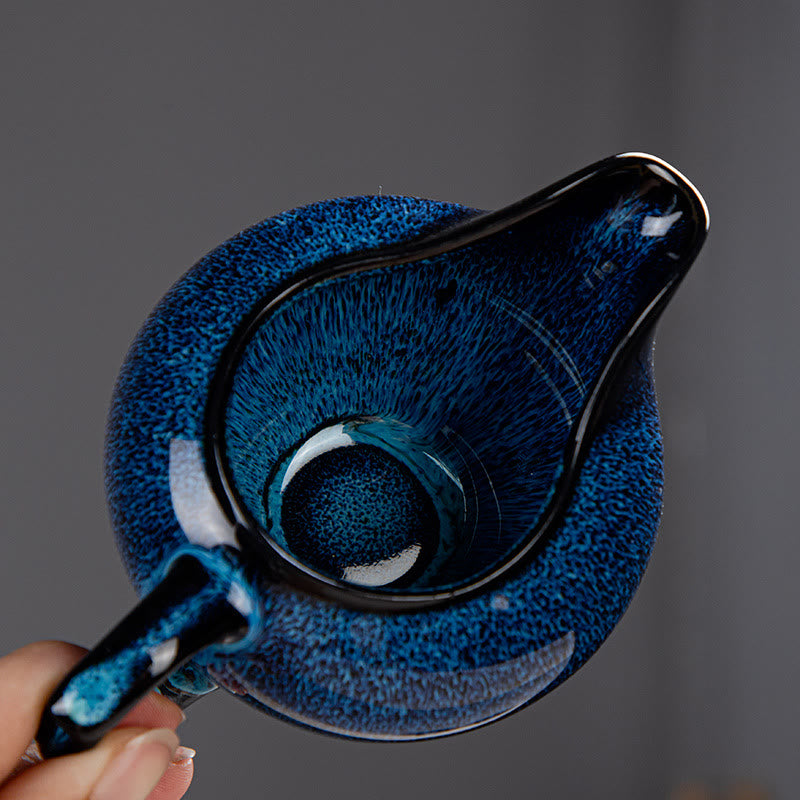 Gongfu-Teekannen-Set aus Keramik mit blauem Farbverlauf für Zen-Dekor