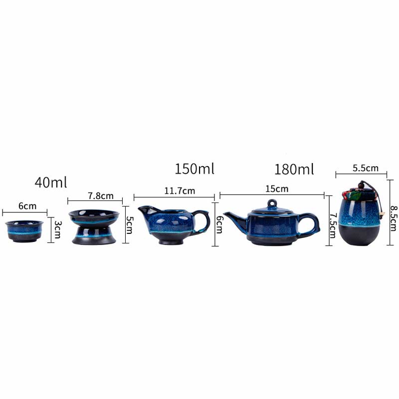 Gongfu-Teekannen-Set aus Keramik mit blauem Farbverlauf für Zen-Dekor