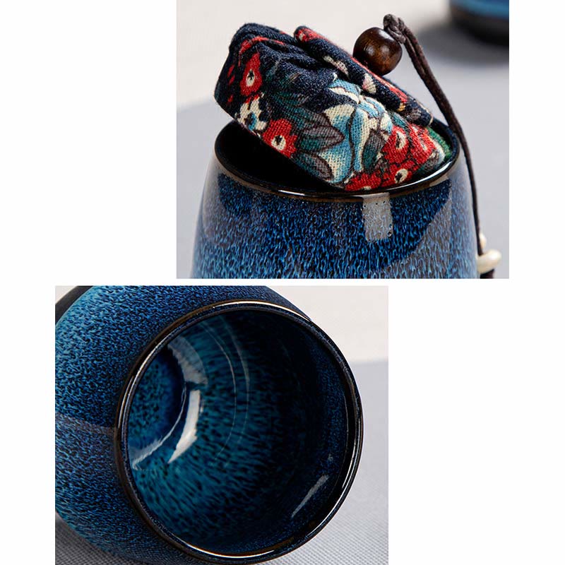 Gongfu-Teekannen-Set aus Keramik mit blauem Farbverlauf für Zen-Dekor
