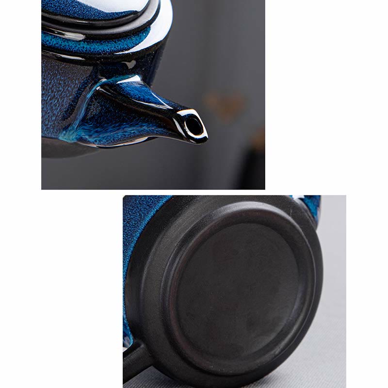 Gongfu-Teekannen-Set aus Keramik mit blauem Farbverlauf für Zen-Dekor