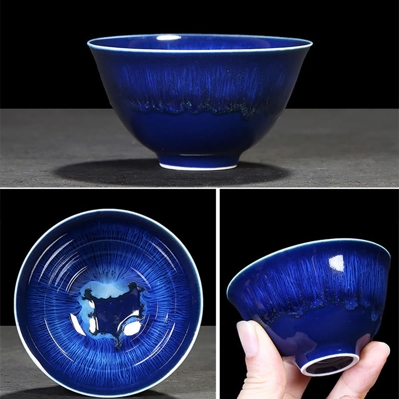 Blaue Jianzhan Keramik-Teetasse 160 ml Zen-Dekor