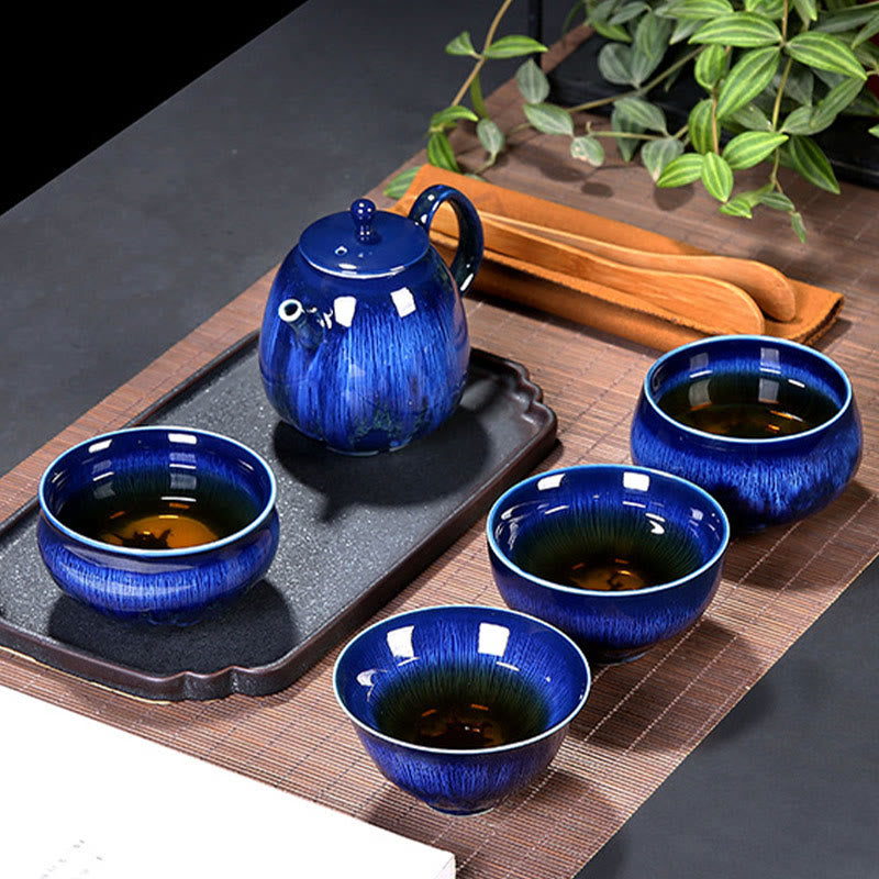 Blaue Jianzhan Keramik-Teetasse 160 ml Zen-Dekor
