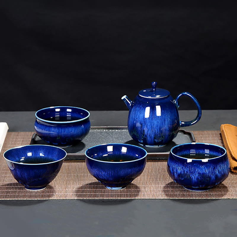 Blaue Jianzhan Keramik-Teetasse 160 ml Zen-Dekor
