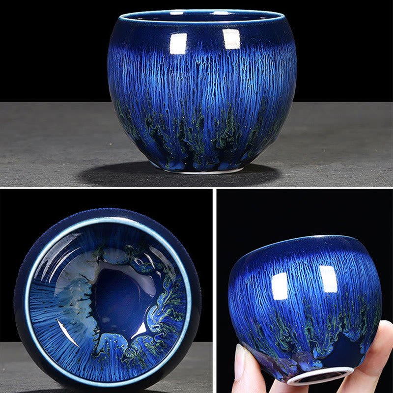Blaue Jianzhan Keramik-Teetasse 160 ml Zen-Dekor