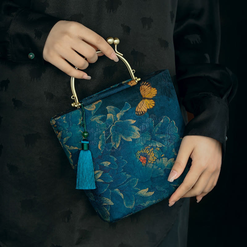 Blaue Blätter Schmetterling Spiritueller Schmuckbeutel 19cm | Heilende Klänge
