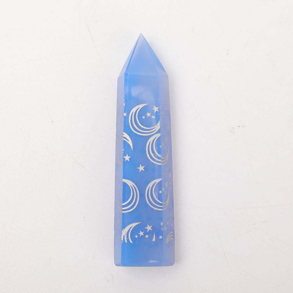 Blue Opalite Moon Print Point 3.6 Inch Healing Crystal