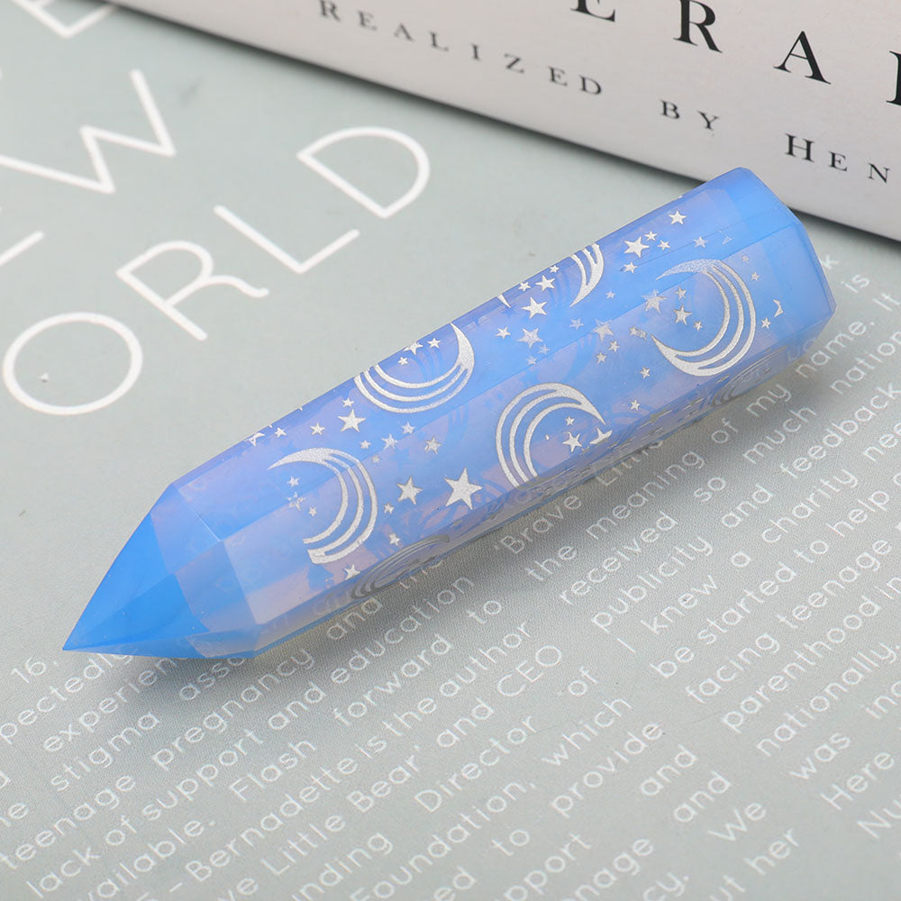 Blue Opalite Moon Print Point 3.6 Inch Healing Crystal