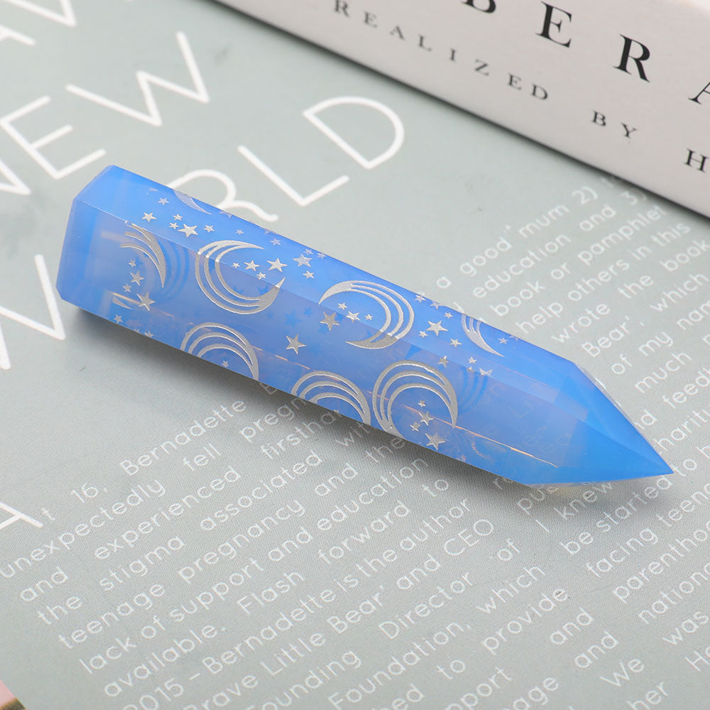 Blue Opalite Moon Print Point 3.6 Inch Healing Crystal