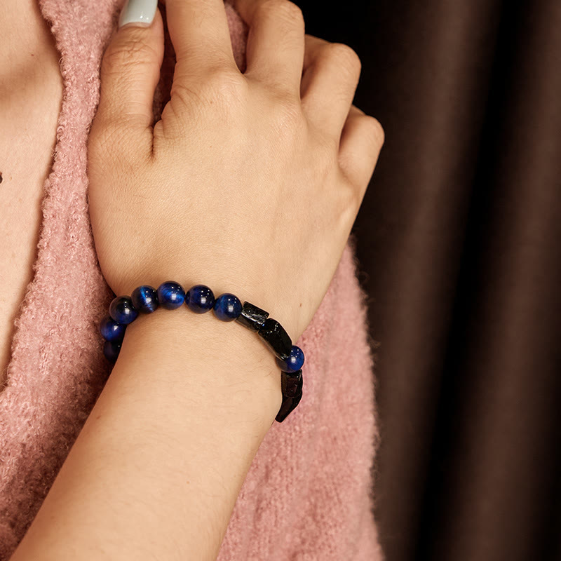 Blaues Tigerauge, schwarzes Turmalin-Stärkearmband